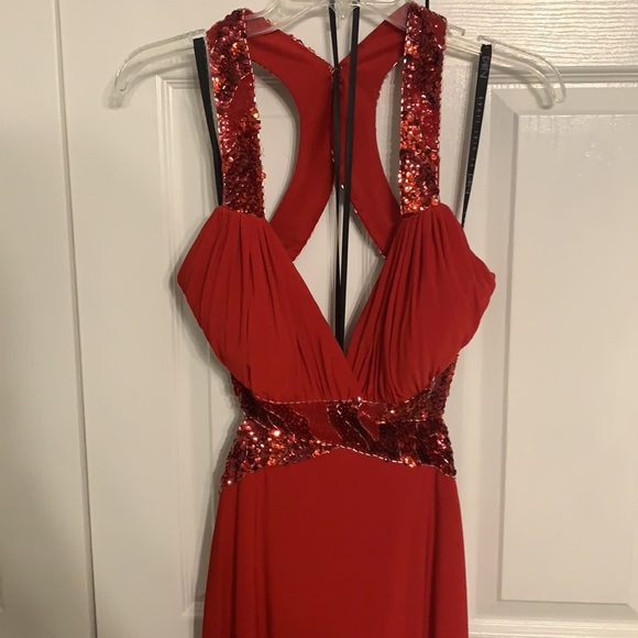 Red Sequin Formal Gown Niki Livin Maxi Dress Evening Party Prom - Picture 3 of 8